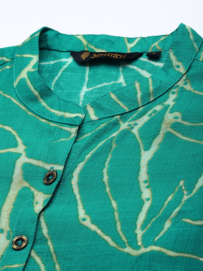 Teal Blue Abstract Printed A-Line Kurta