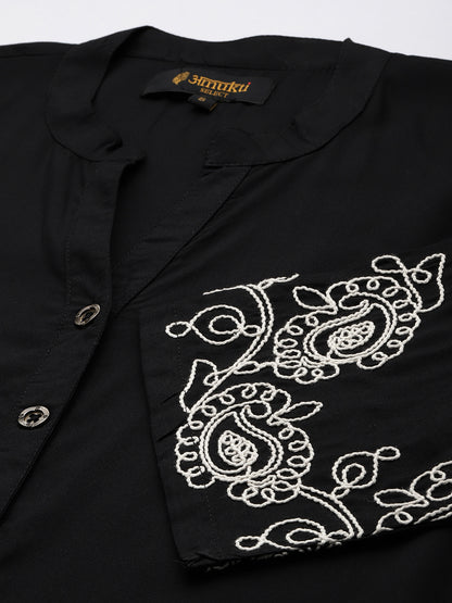 Black Floral Embroidered Thread Work Co-Ords