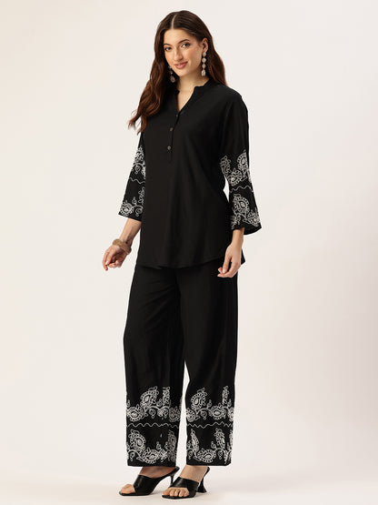 Black Floral Embroidered Thread Work Co-Ords