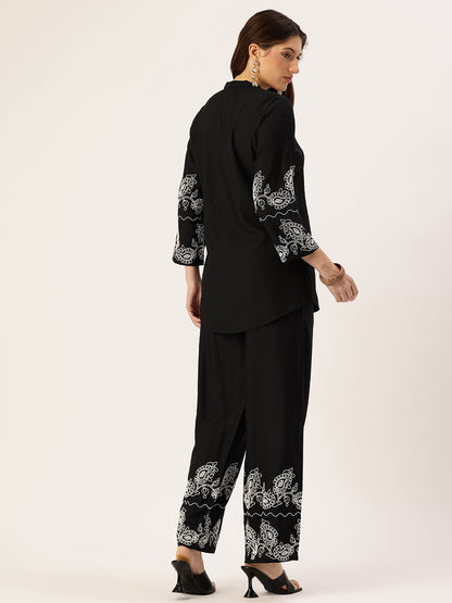Black Floral Embroidered Thread Work Co-Ords