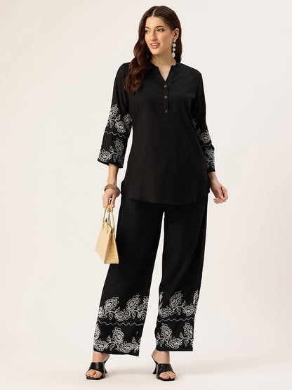 Black Floral Embroidered Thread Work Co-Ords