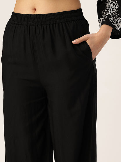 Black Floral Embroidered Thread Work Co-Ords