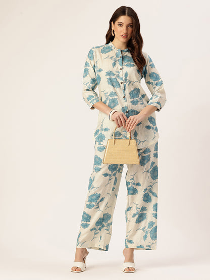 Blue Floral Printed Co-Ords