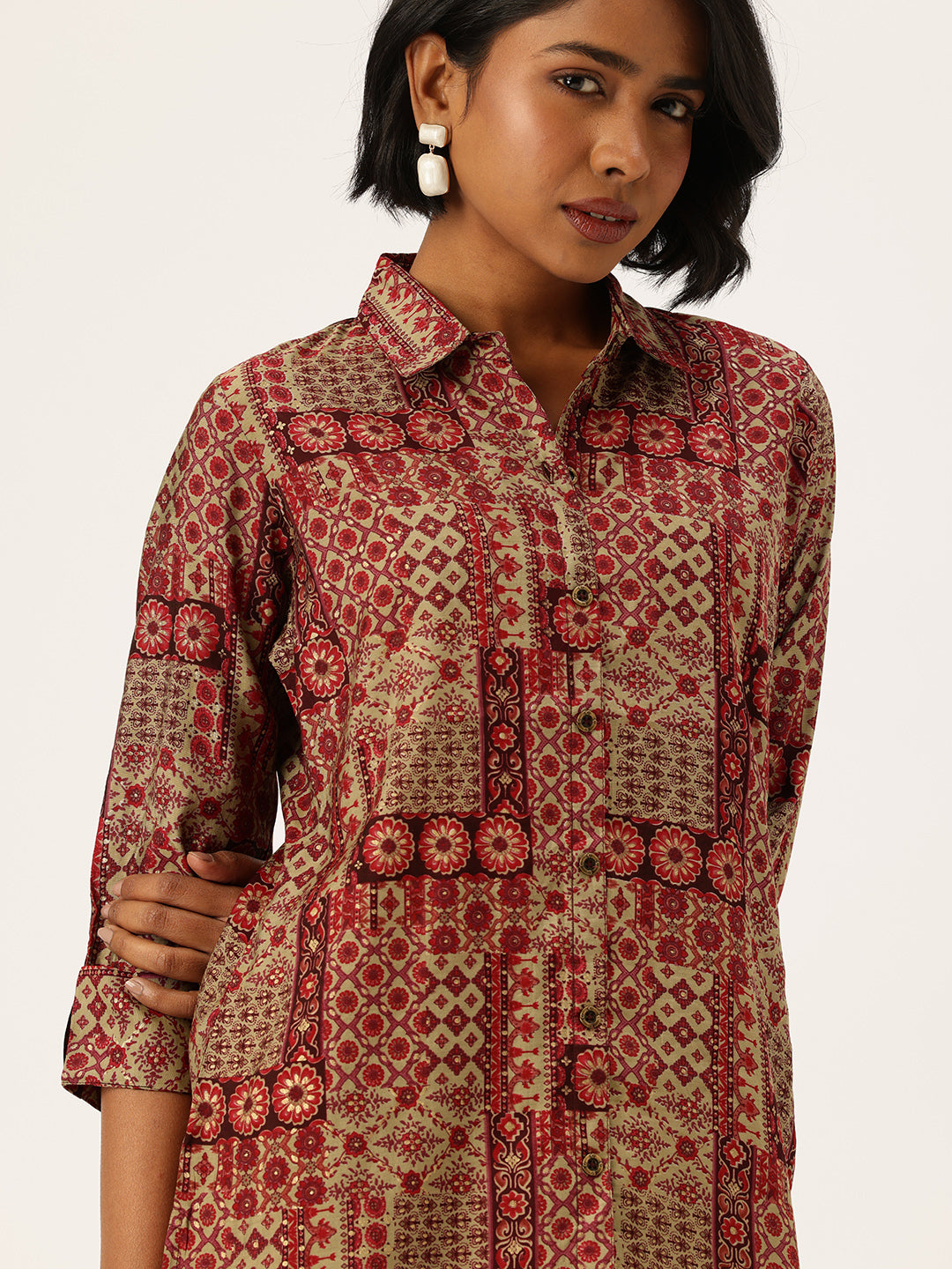 Red Ethnic Motifs Printed Shirt & Palazzos Co-Ords Set, Ethnic Motifs Printed Co-Ords Set, Ethnic Motifs Printed Palazzos Set, printed co-ords, Ethnic Motifs printed, co-ord set, Shirt and palazzo set, women’s co-ords, elegant co-ords, two-piece set
