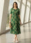 Green Floral Printed Puff Sleeves Smocked Detailed Fit & Flare Midi Dress, Dress, Midi dress, Printed Dress, Green Dress