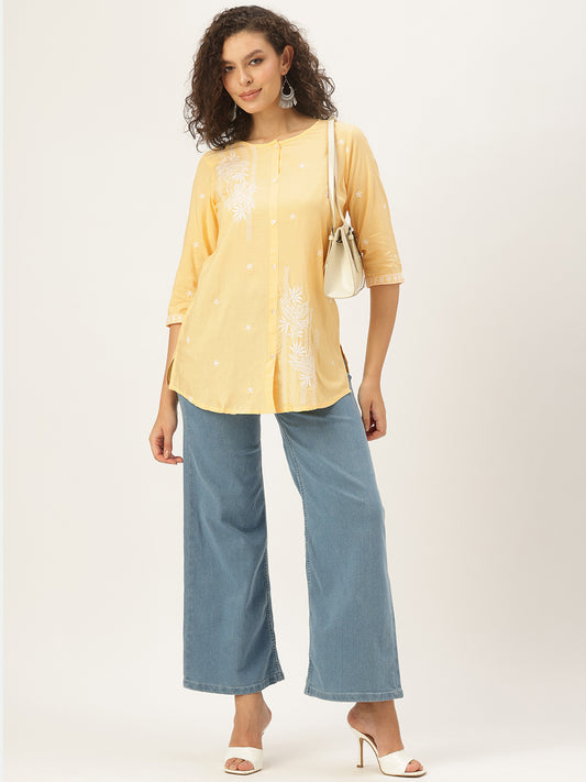 Yellow Floral Embroidered Tunic