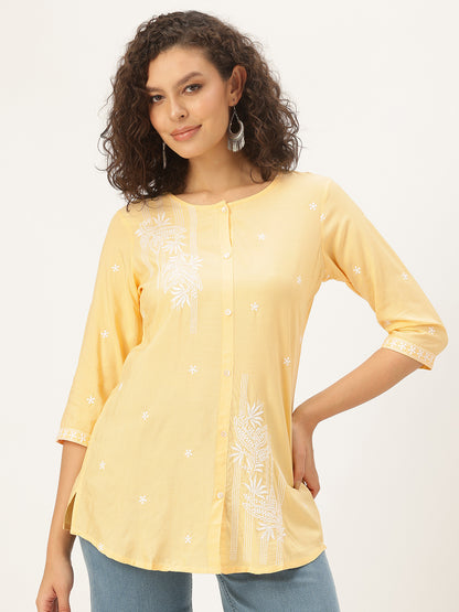 Yellow Floral Embroidered Tunic