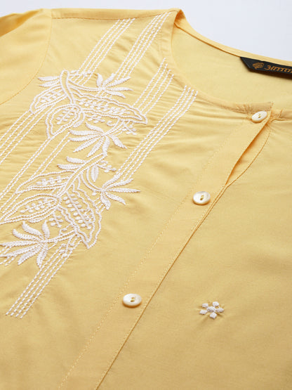 Yellow Floral Embroidered Tunic