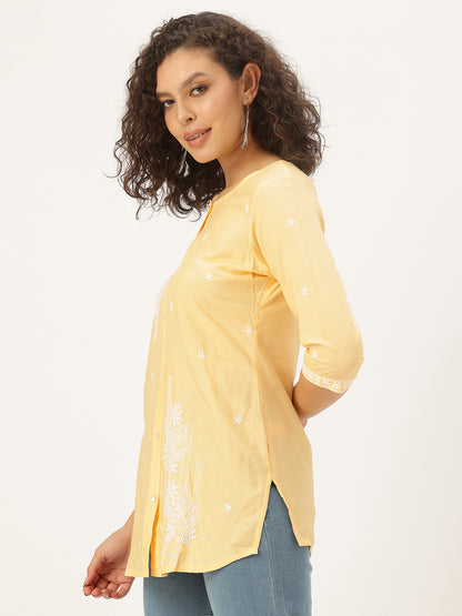 Yellow Floral Embroidered Tunic
