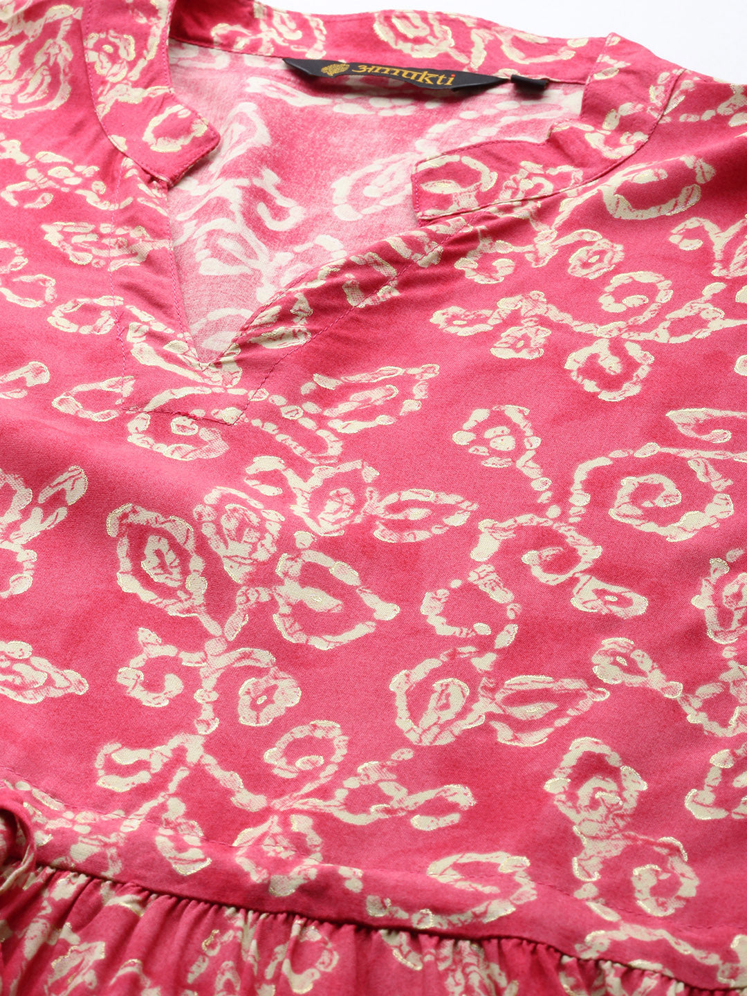 Pink Leaf Printed Midi Dress