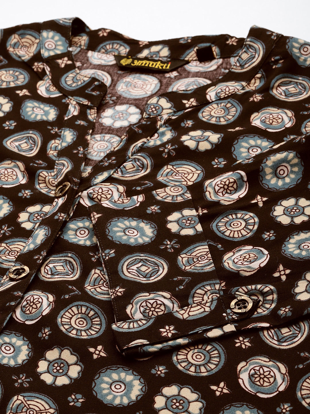 Black Geometric Printed Mandarin Collar Tunic, Short Top, Short Kurta, Ethnic Short Top, Black Band Collar, Printed short kurta