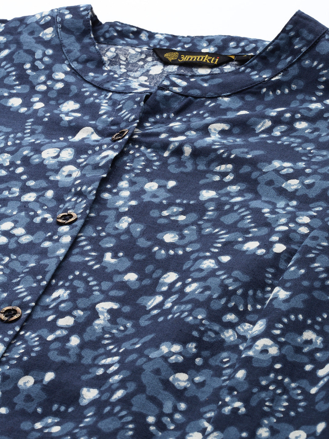 Blue Indigo Printed Mandarin Collar A-Line Kurta