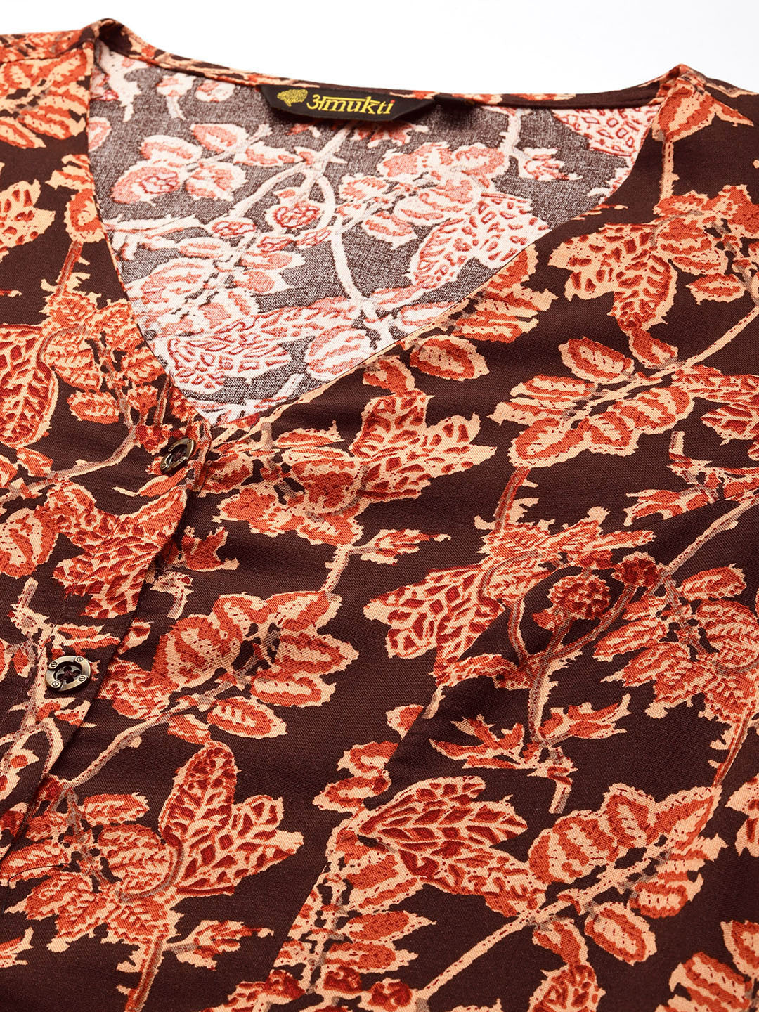 Black Floral Printed V-Neck Kurta