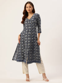 Indigo Ethnic Motifs Printed A-Line Kurta