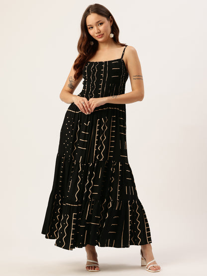 Black Fit & Flare Midi Dress, dress, black dress, midi dress, printed dress