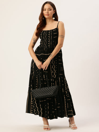 Black Fit & Flare Midi Dress, dress, black dress, midi dress, printed dress