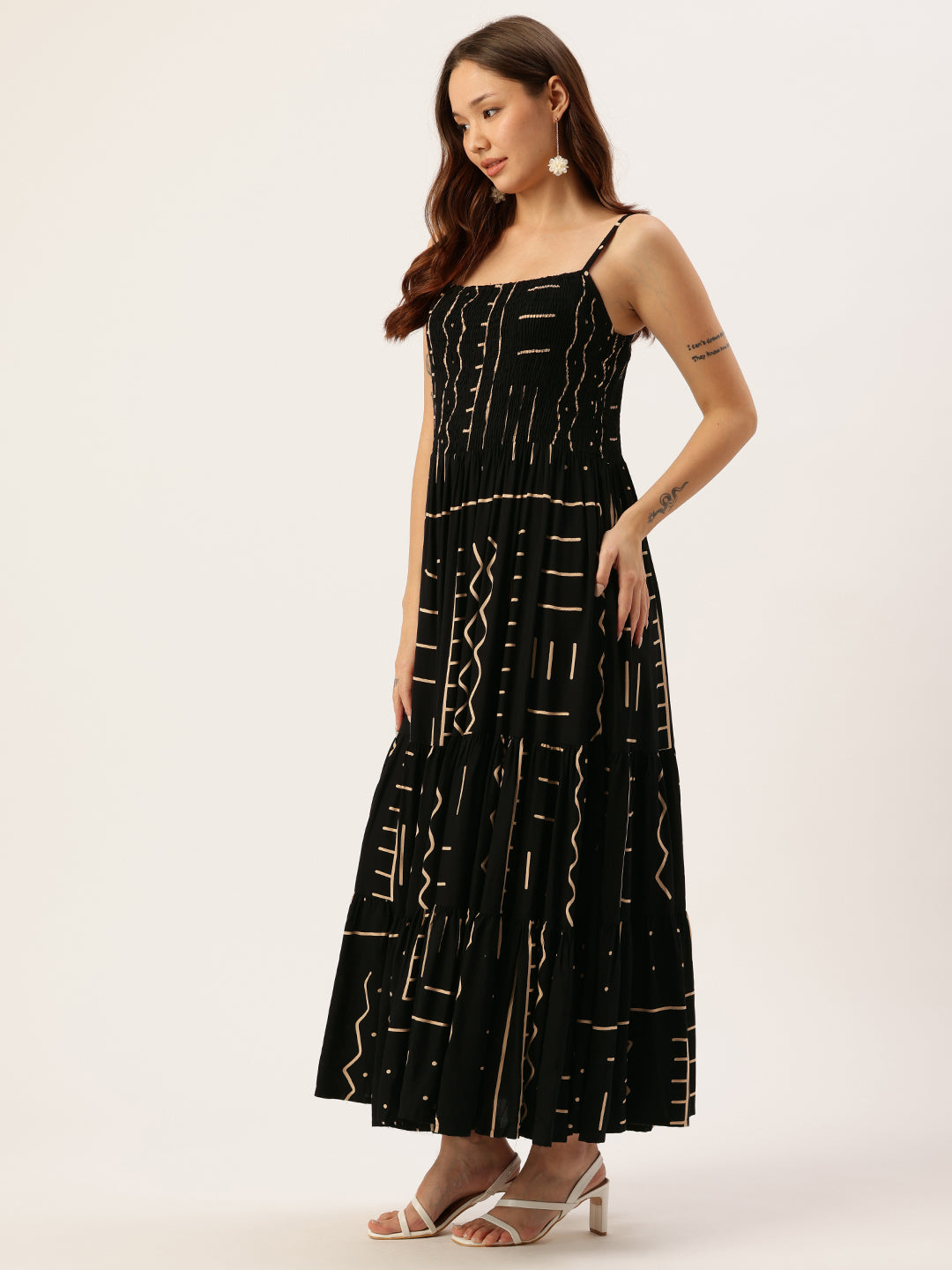 Black Fit & Flare Midi Dress, dress, black dress, midi dress, printed dress