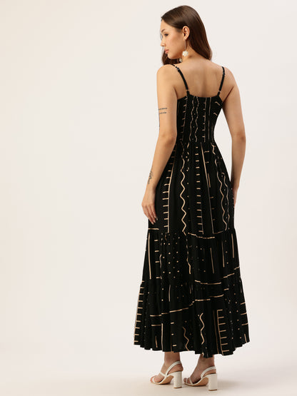 Black Fit & Flare Midi Dress, dress, black dress, midi dress, printed dress