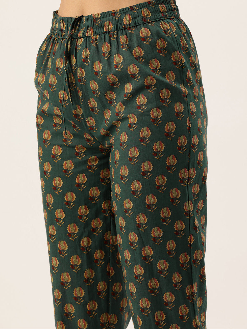 Green Floral Printed Pure Cotton Kurta with Trousers & Dupatta, green kurta set, Kurta with Trousers & Dupatta, printed kurta set, green dress