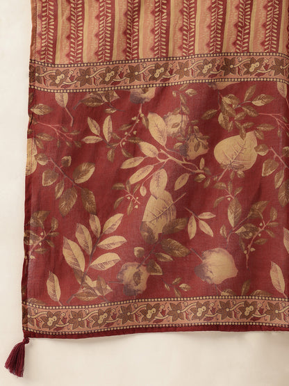 Red Floral Printed Pure Cotton Kurta with Trousers & Dupatta