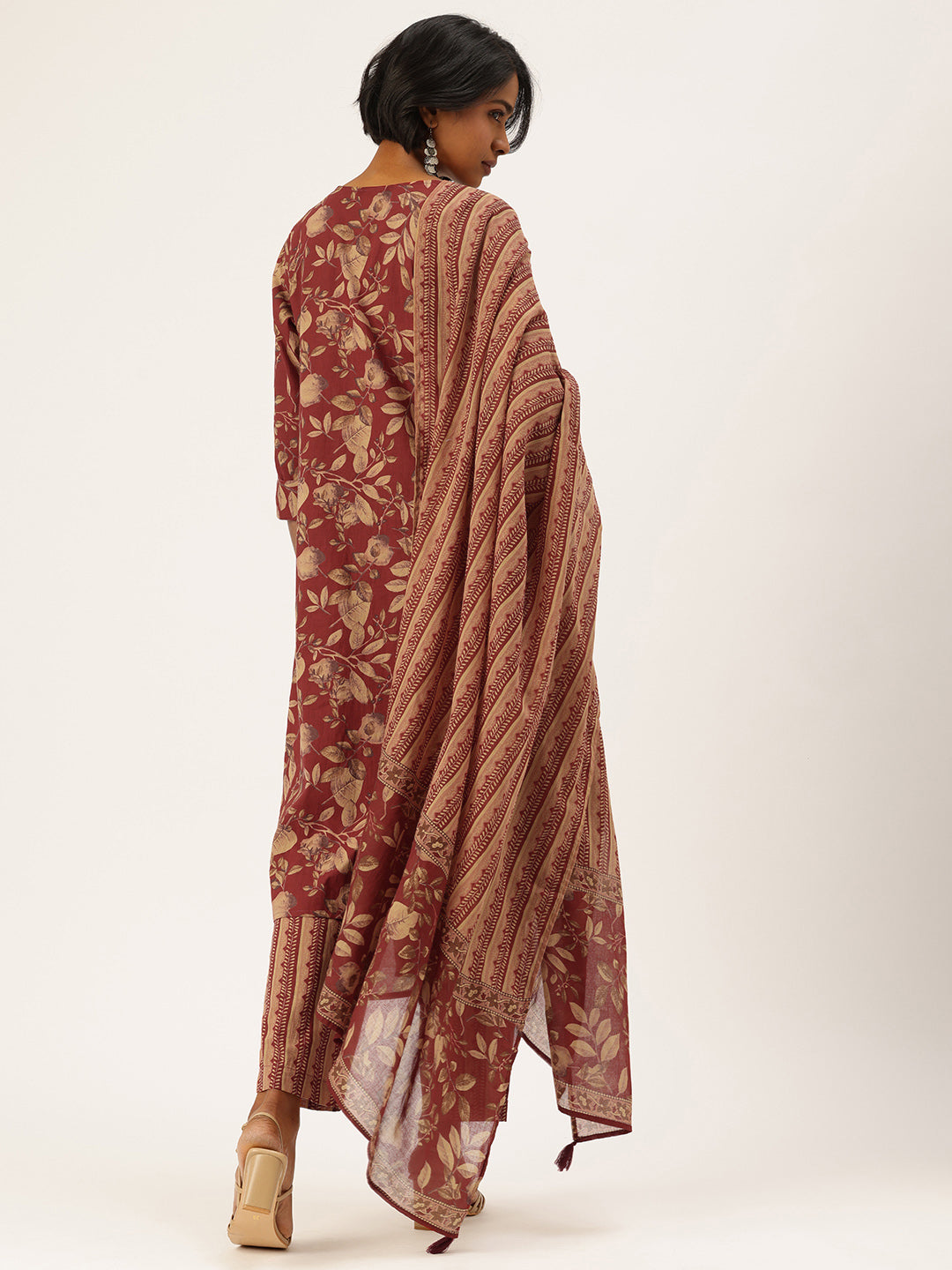 Red Floral Printed Pure Cotton Kurta with Trousers & Dupatta