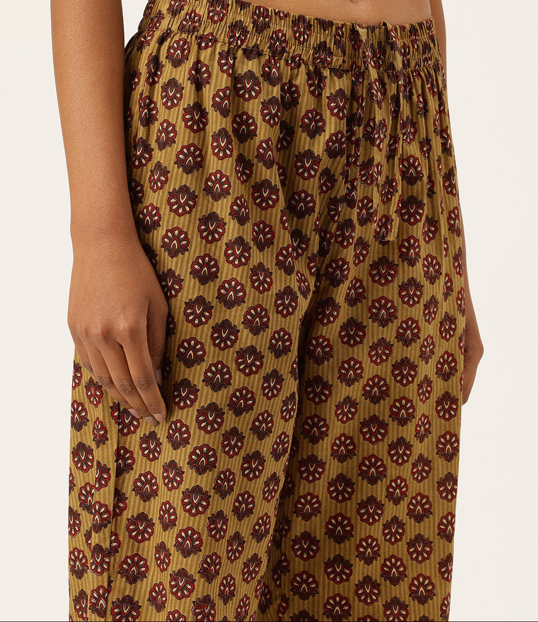 Mustard Ethnic Motifs Printed Pure Cotton Kurta with Trousers & Dupatta, green kurta set, Kurta with Trousers & Dupatta, printed kurta set, green dress, Kurta Set, Printed kurta set, Three piece set
