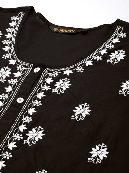 Black Floral Embroidered Tunic