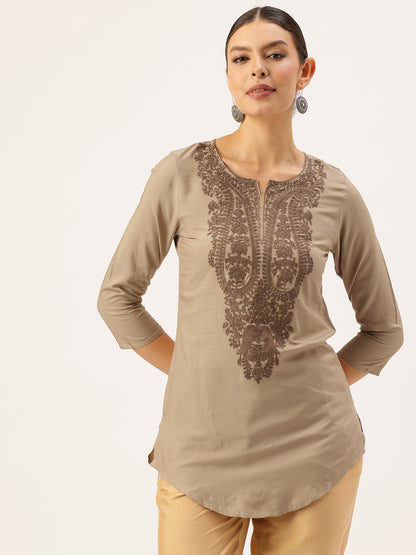 Almond Embroidered Ethnic Tunic