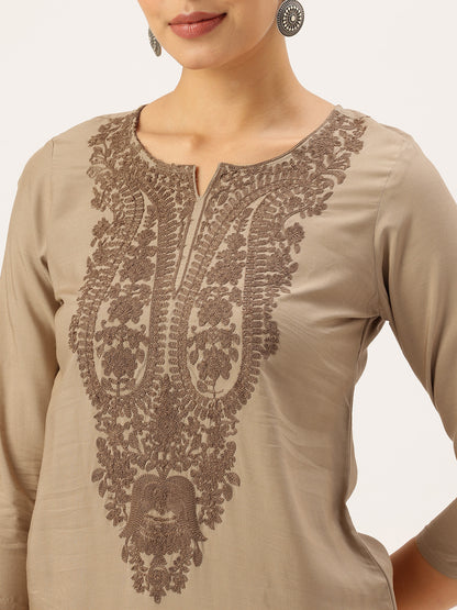 Almond Embroidered Ethnic Tunic