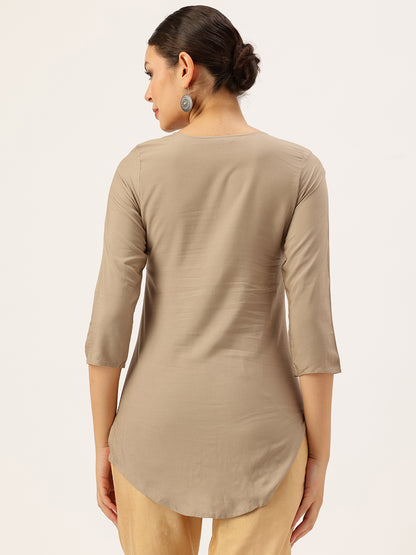 Almond Embroidered Ethnic Tunic