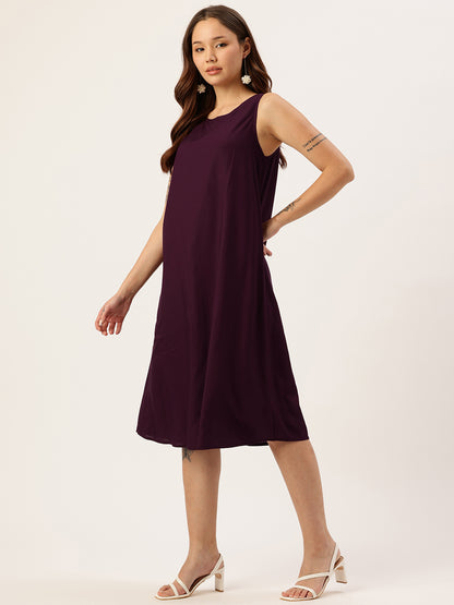 Wine Round Neck A-Line Midi Dress With Shrug, Dress, Dress With Shrug, wine dress, printed dress