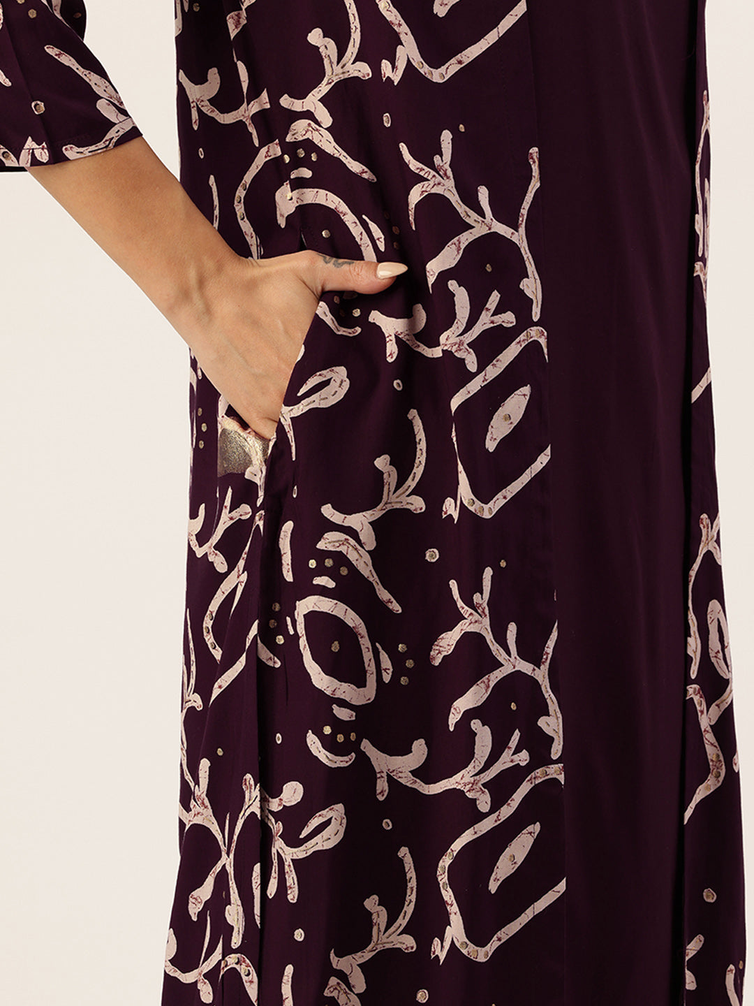 Wine Round Neck A-Line Midi Dress With Shrug, Dress, Dress With Shrug, wine dress, printed dress