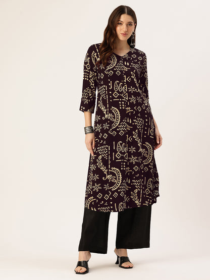 Black Ethnic Motifs Printed A-Line Kurta