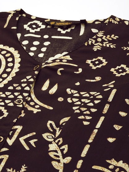 Black Ethnic Motifs Printed A-Line Kurta