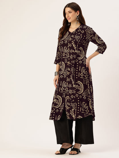 Black Ethnic Motifs Printed A-Line Kurta