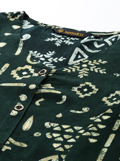 Green Ethnic Motifs Printed A-Line Kurta