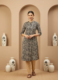 Navy Blue Floral Printed Kurta