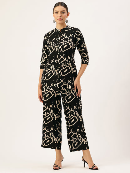 Black Geometric Printed Tunic with Palazzos Co-Ords