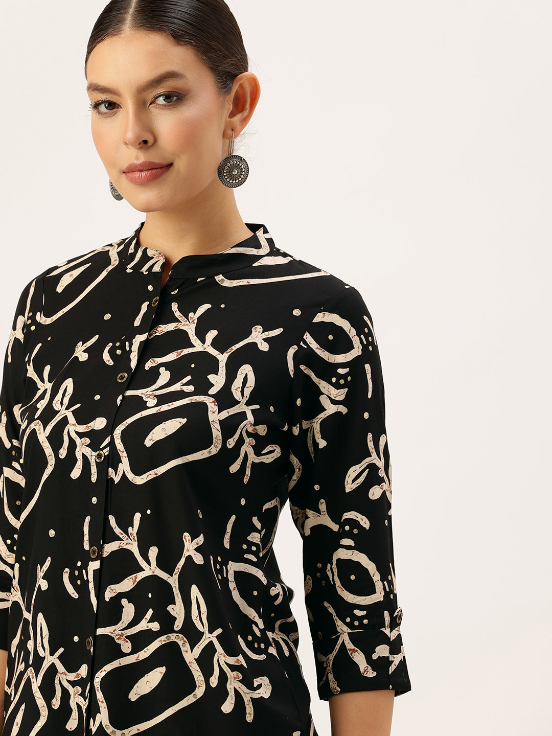Black Geometric Printed Tunic with Palazzos Co-Ords