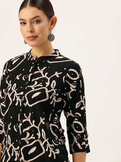 Black Geometric Printed Tunic with Palazzos Co-Ords