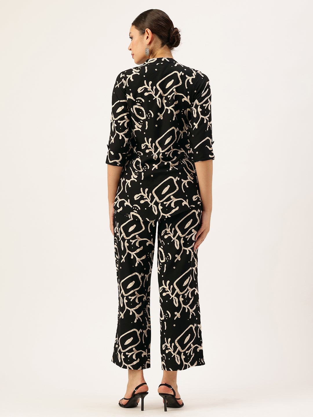 Black Geometric Printed Tunic with Palazzos Co-Ords