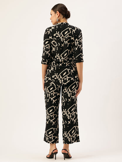 Black Geometric Printed Tunic with Palazzos Co-Ords