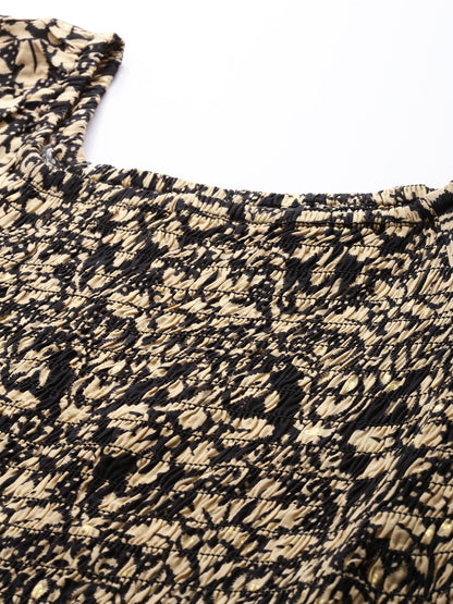 Black Floral Printed Smocked Tiered Fit and Flare Dress
