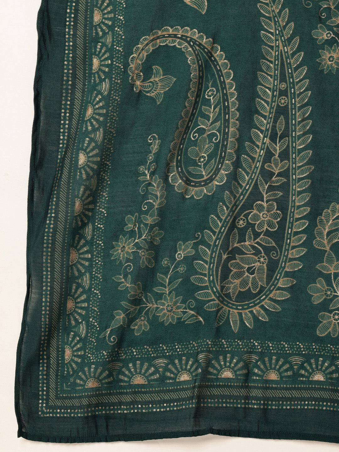 Green Paisley Printed Kurta with Trousers & With Dupatta, Kurta Dupatta Set, Green Color Kurta dupatta Set, Green Color, Printed Kurta Dupatta Set, 3/4th Sleeve 