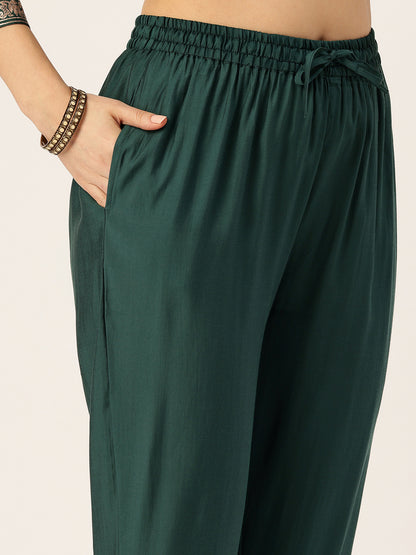 Green Ethnic Motifs Printed Kurta with Trousers & With Dupatta