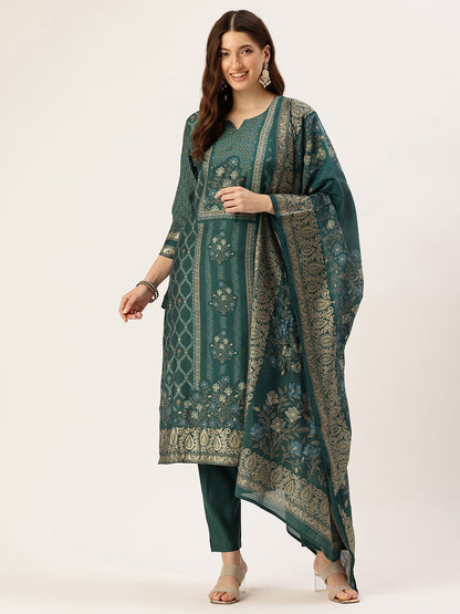 Green Ethnic Motifs Printed Kurta with Trousers & With Dupatta