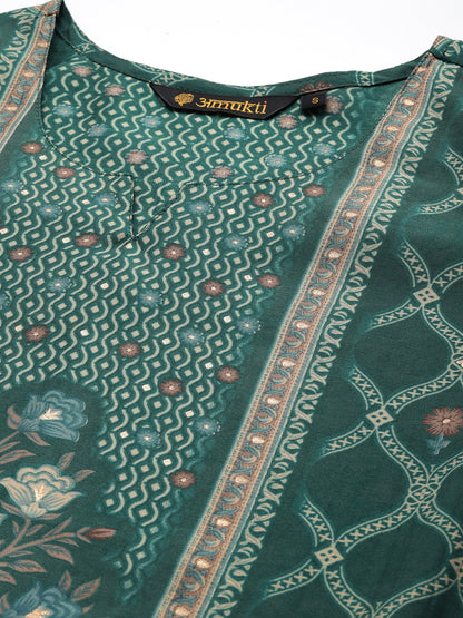 Green Ethnic Motifs Printed Kurta with Trousers & With Dupatta