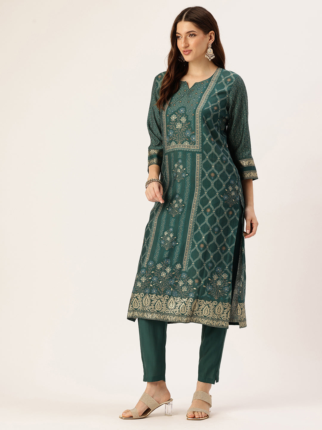 Green Ethnic Motifs Printed Kurta with Trousers & With Dupatta