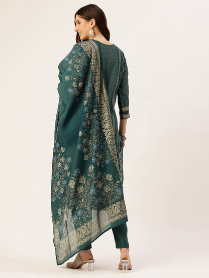 Green Ethnic Motifs Printed Kurta with Trousers & With Dupatta
