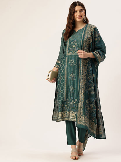 Green Ethnic Motifs Printed Kurta with Trousers & With Dupatta
